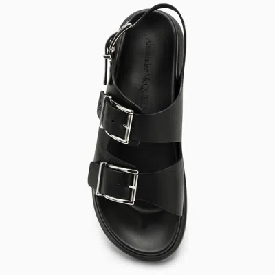 Alexander Mcqueen Black Slide Sandals With Embossed Logo In Leather Man