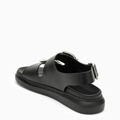 Alexander Mcqueen Black Slide Sandals With Embossed Logo In Leather Man