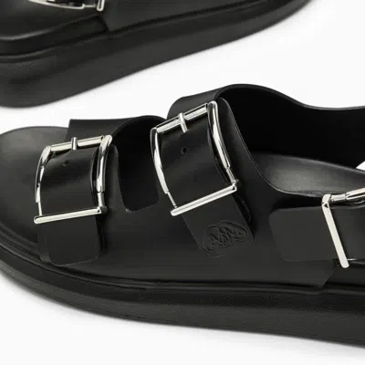 Alexander Mcqueen Black Slide Sandals With Embossed Logo In Leather Man