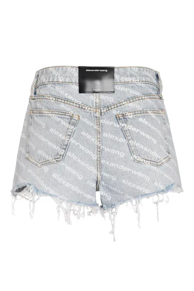 Alexander Wang Blue Printed Bite Logo Denim Shorts In Nude