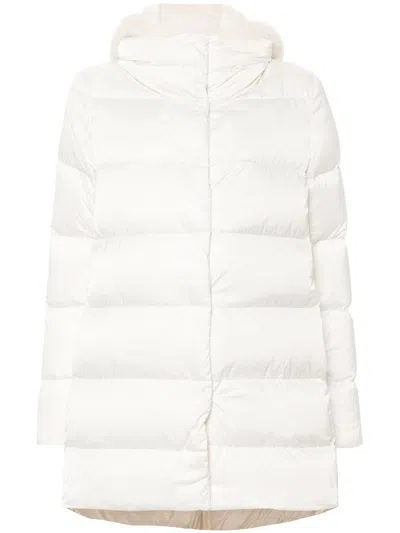 Herno A-shape Down Jacket In Satin And Lady Alternative Fur Clothing In White