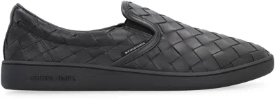 Bottega Veneta Sawyer Blue Slip-on Sneakers With Logo Detail And Intreccio Motif In Leather Man