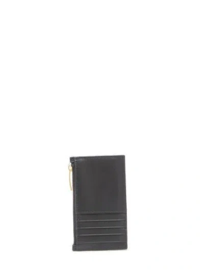 Bottega Veneta Elegant Black Mini Leather Zip Card Case 7x13cm