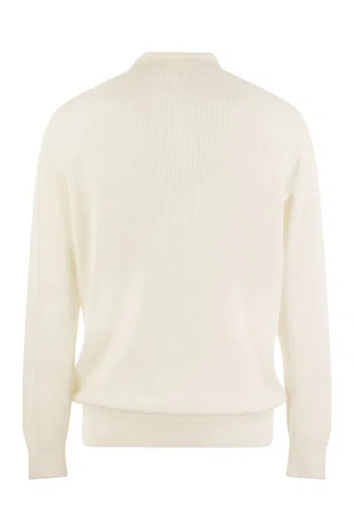 Brunello Cucinelli Cotton Rib Knit Polo Shirt With Long Raglan Sleeve