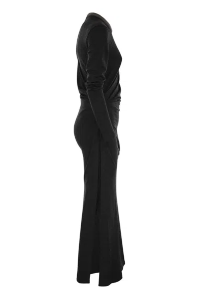 Brunello Cucinelli Elegant Wool Midi Dress With Monili Detail