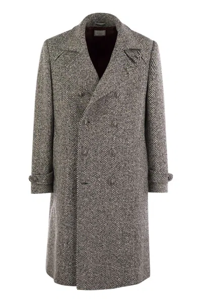 Brunello Cucinelli Men One-and-a-half-breasted Coat In Herringbone Virgin Wool