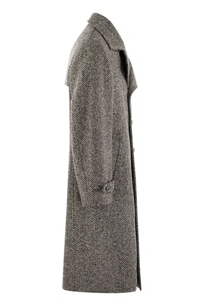 Brunello Cucinelli Men One-and-a-half-breasted Coat In Herringbone Virgin Wool