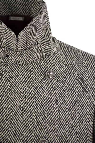 Brunello Cucinelli Men One-and-a-half-breasted Coat In Herringbone Virgin Wool