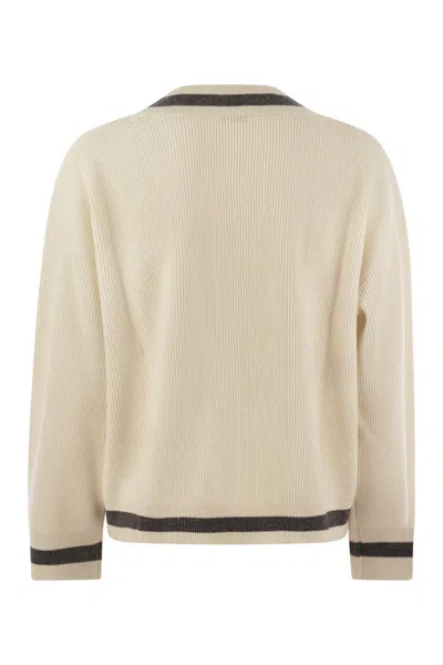 Brunello Cucinelli Ribbed Cashmere Sweater With Contrasting Stripe