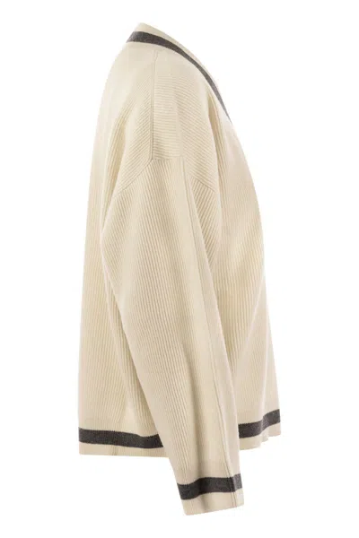 Brunello Cucinelli Ribbed Cashmere Sweater With Contrasting Stripe