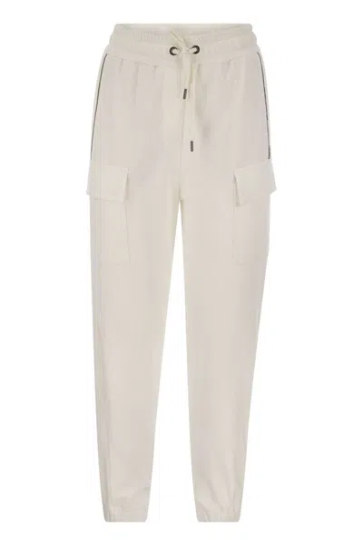 Brunello Cucinelli Women's Smooth Cotton Fleece Cargo Pants With Monile