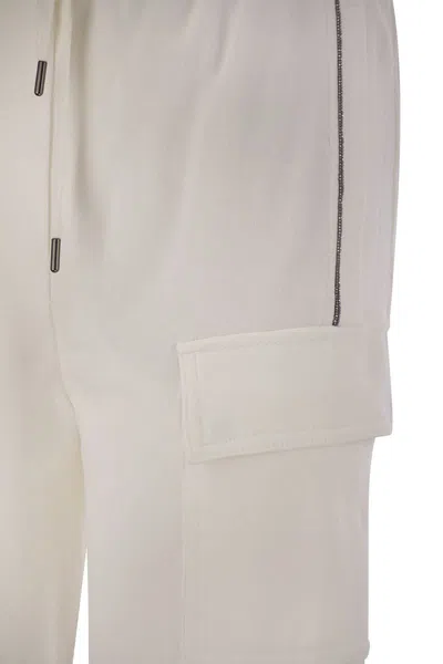 Brunello Cucinelli Women's Smooth Cotton Fleece Cargo Pants With Monile