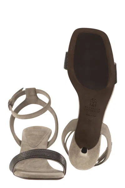 Brunello Cucinelli Suede Sandals With Precious Insert