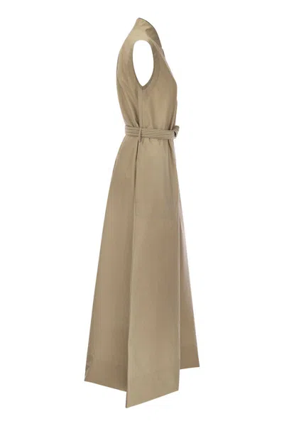 Brunello Cucinelli Monili-collar Raffia-belt Sleeveless Crinkle Cotton Maxi Dress
