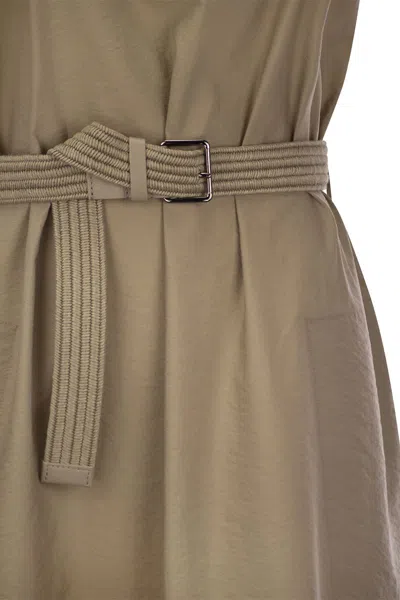 Brunello Cucinelli Monili-collar Raffia-belt Sleeveless Crinkle Cotton Maxi Dress
