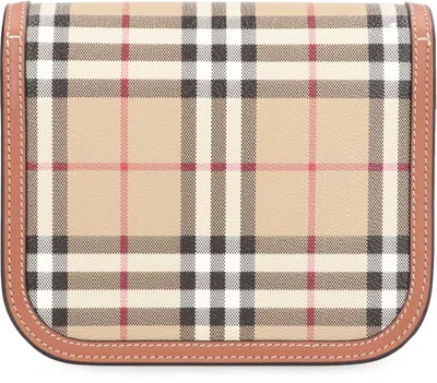 Burberry Tartan Motif Beige Mini Crossbody Handbag With Embellished Button Fastening