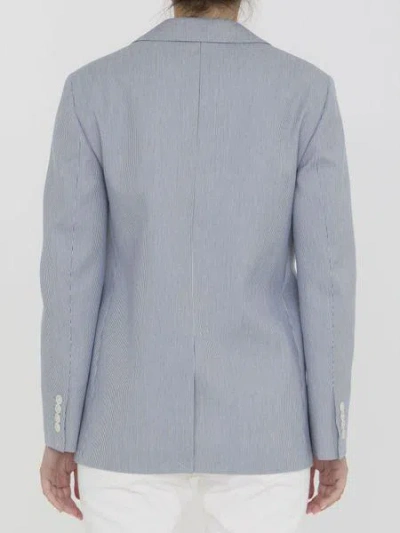 Celine Striped Polyester And Cotton Blend Single-breasted Jude Jacket In Blue And White