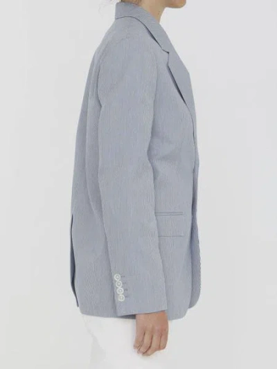 Celine Striped Polyester And Cotton Blend Single-breasted Jude Jacket In Blue And White