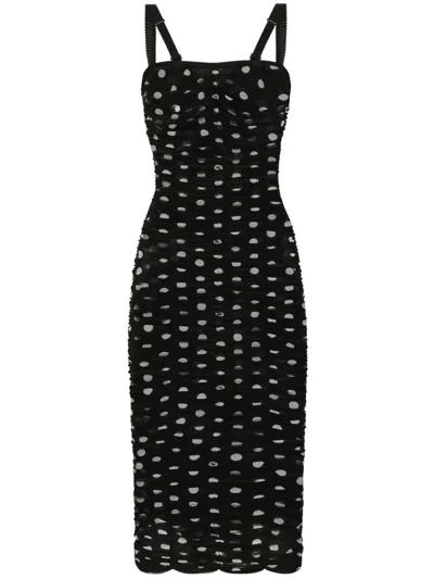 Dolce & Gabbana Polka Dot Print Draped Tulle Midi Dress