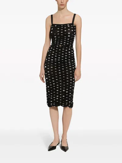 Dolce & Gabbana Polka Dot Print Draped Tulle Midi Dress