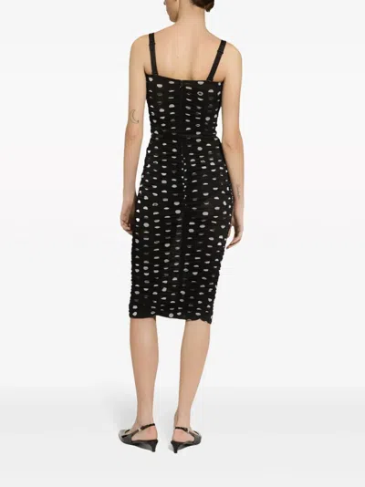 Dolce & Gabbana Polka Dot Print Draped Tulle Midi Dress