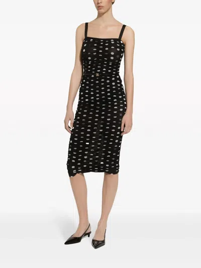 Dolce & Gabbana Polka Dot Print Draped Tulle Midi Dress