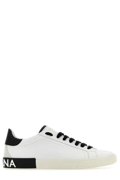 Dolce & Gabbana Portofino Leather Sneakers With Rubberized Logo Shoes