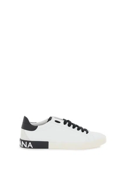 Dolce & Gabbana Portofino Leather Sneakers With Rubberized Logo Shoes