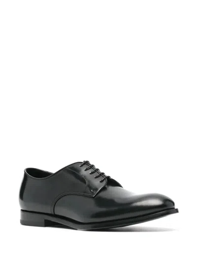 Doucal's Classic Black Derby Shoes Polished Finish In Calf Leather Man