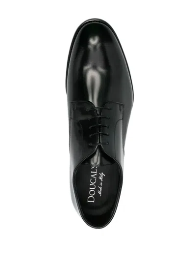 Doucal's Classic Black Derby Shoes Polished Finish In Calf Leather Man