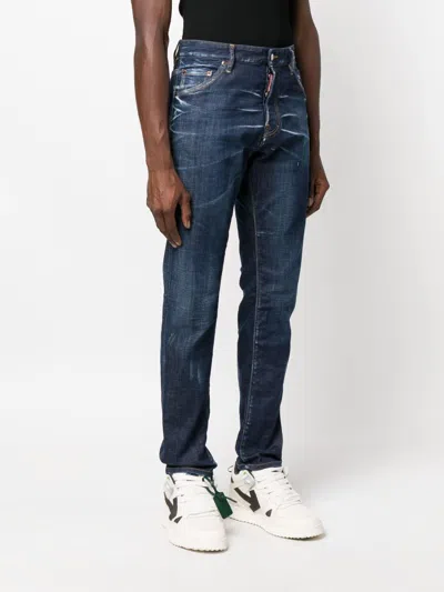 Dsquared2 Five Pocket Stretch Denim Trousers With Localized Wear Washing