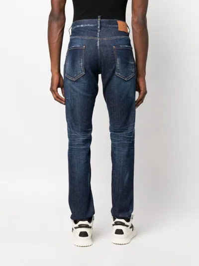 Dsquared2 Five Pocket Stretch Denim Trousers With Localized Wear Washing