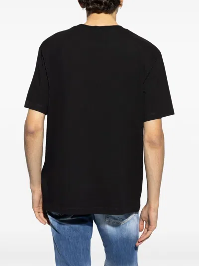 Dsquared2 Men Black Crew-neck T-shirt With Logo On The Front In Cotton Man