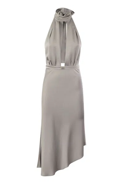 Elisabetta Franchi Satin Midi Dress With Asymmetric Skirt