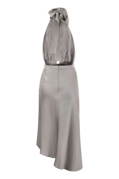 Elisabetta Franchi Satin Midi Dress With Asymmetric Skirt