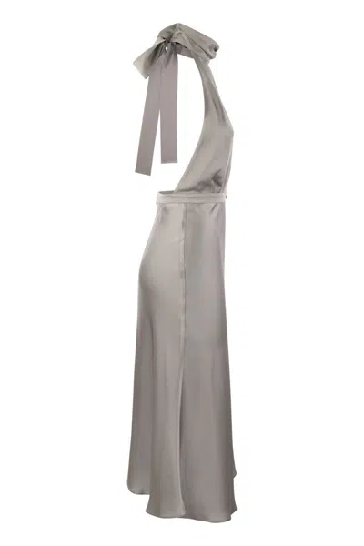 Elisabetta Franchi Satin Midi Dress With Asymmetric Skirt