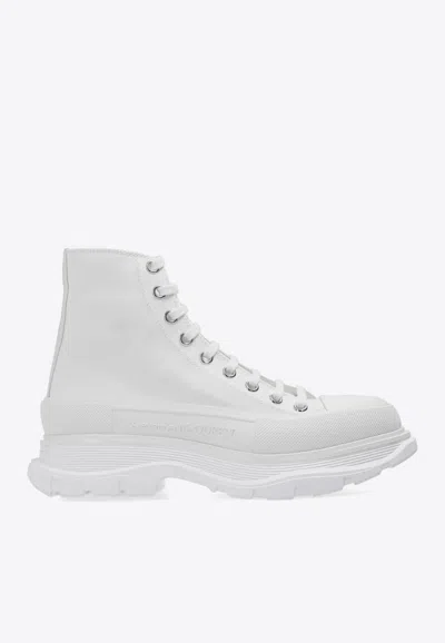 Alexander Mcqueen Tread Slick Suede Platform Sneakers In White
