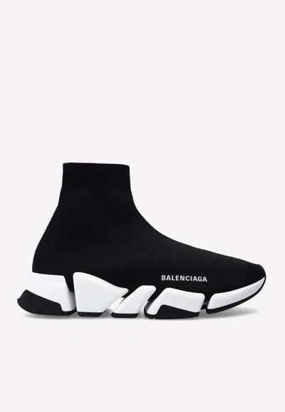 Balenciaga Speed 2.0 Logo-print Glittered Stretch-knit High-top Sneakers In Black