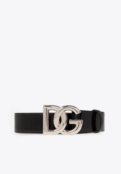 Dolce & Gabbana Interlock Logo Leather Belt In Black