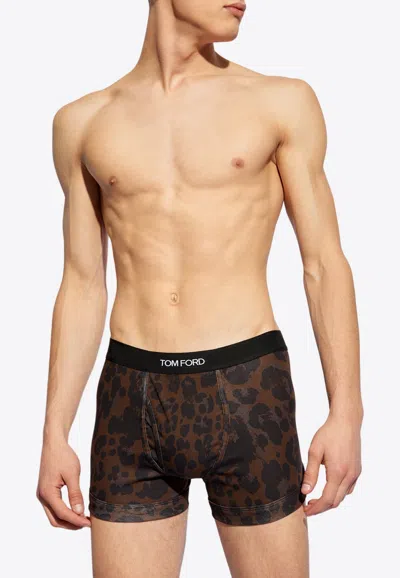 Tom Ford Leopard Print Boxer Briefs In Brown