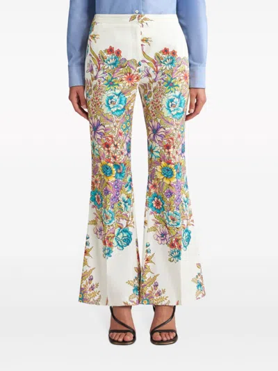 Shop Etro Pantalon Blanco Estampado Flores