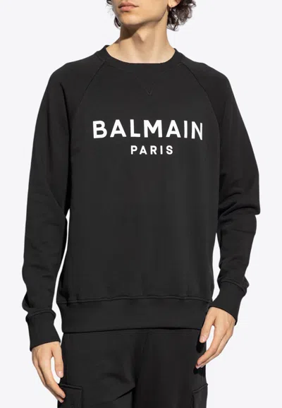 Balmain Logo Printed Cotton Sweatshirt In Black