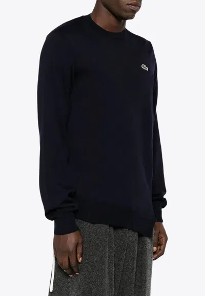 Comme Des Garçons X Lacoste Asymmetric Wool Logo Sweater In Navy