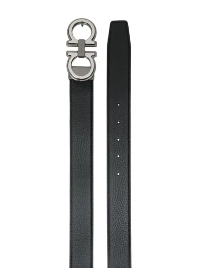 Ferragamo Elegant Reversible Leather Belt With Metallic Buckle