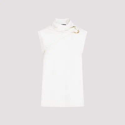 Jil Sander Draped Knitted Coconut Virgin Wool Tank Top