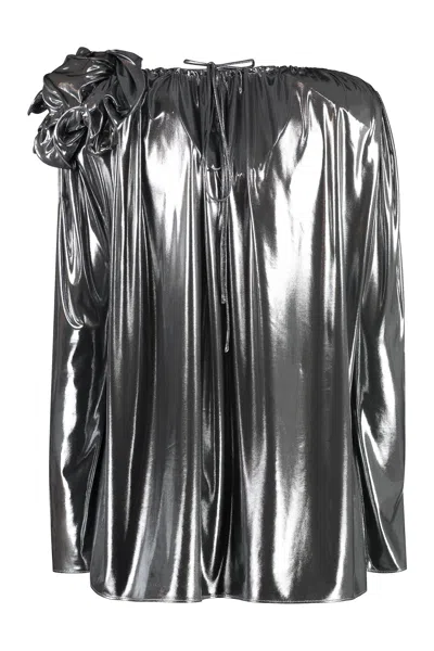 Magda Butrym Jersey Blouse With Rose Applique In Metallic