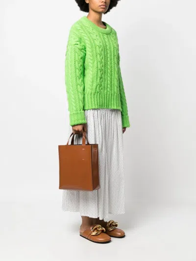 Marni Structured Brown Calf Leather Shoulder Bag In Orange