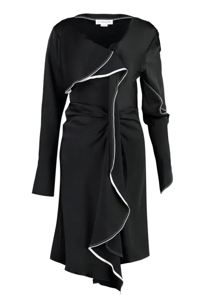 Victoria Beckham Two-tone Draped Crepe-satin Dress In Black