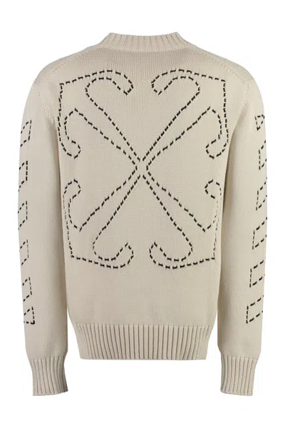 Off-white Off White™ Beige Crew Neck Sweater With Stitching