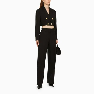 Palm Angels Double-breasted Cropped Blazer With Gold Button Accents